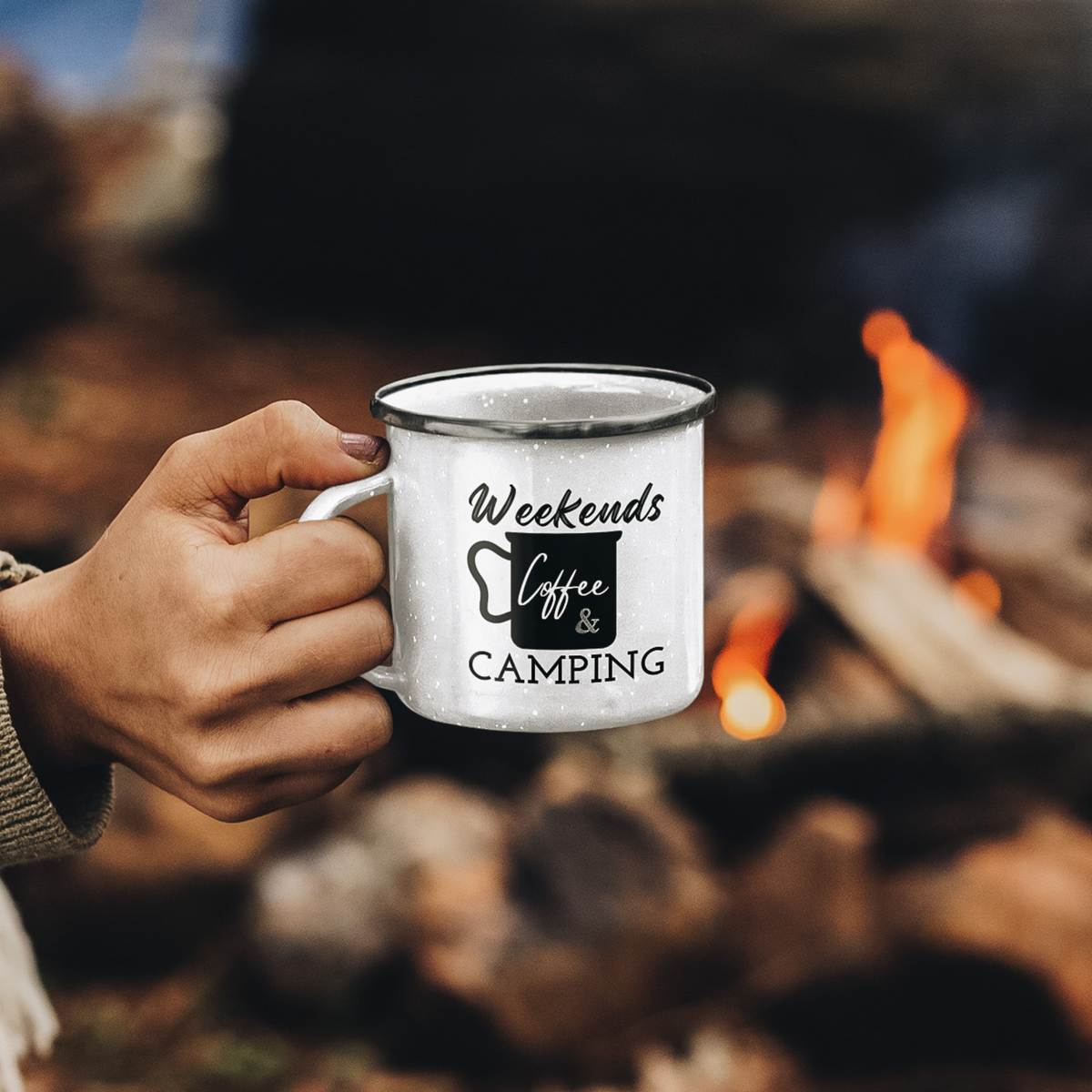 Weekends, Coffee & Camping White Enamel Camping Mug 12oz