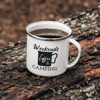 Weekends, Coffee & Camping enamel mug